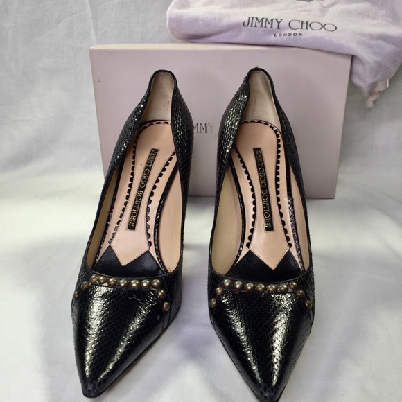 Jimmy Choo Studded Snakeskin 4" Heels - Picture 4 of 7